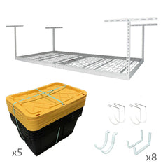 SafeRacks 4' x 8' Overhead Garage Storage Bundle w/ 5 Bins (Yellow/Red)