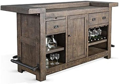 80" Farmhouse Transitional Wood Home Bar Unit Cabinet Set with Stemware Rack, Wine Storage